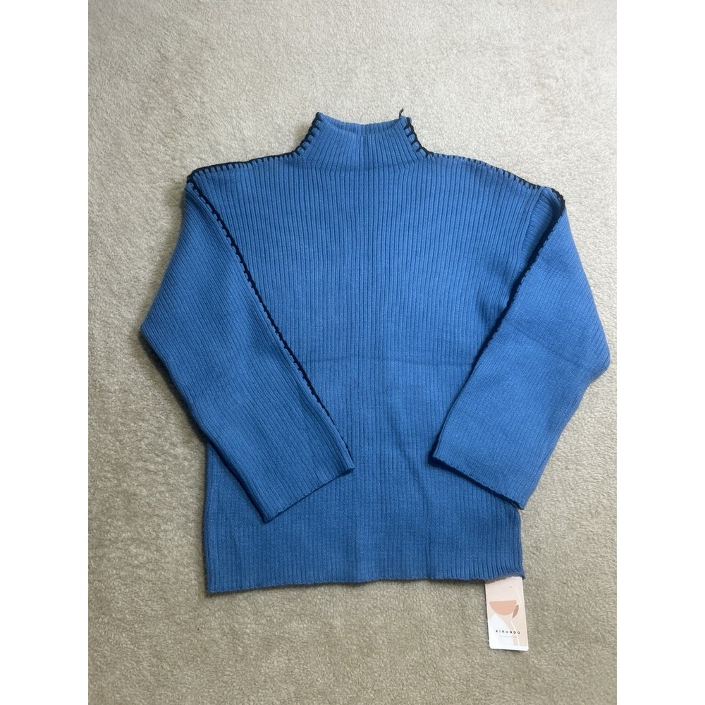 Kirundo Blue Knit Mock Neck Long Sleeve Women's‎ Size Small Casual Preppy